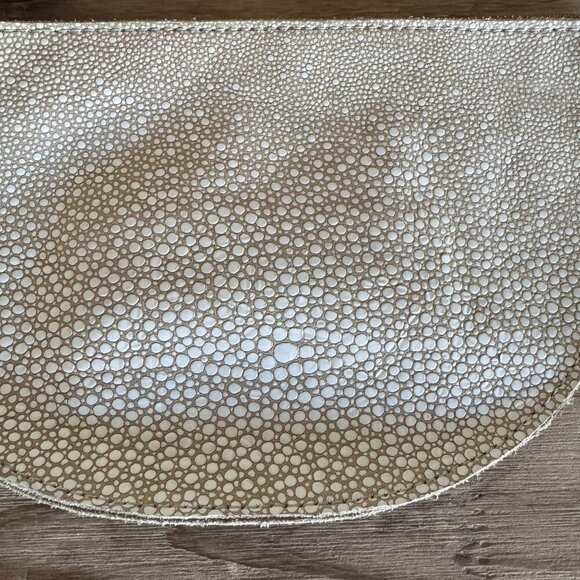 Rebecca Norman Ivory Sting Ray Leather Crescent Gold Bracelet Evening Clutch Bag - Picture 4 of 10